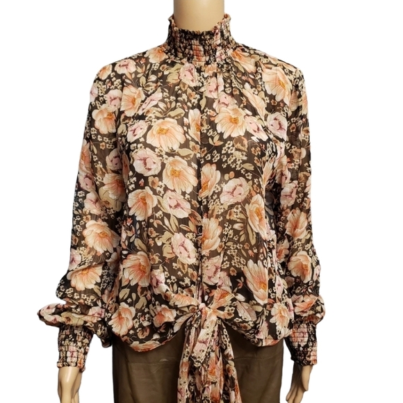Floral Sheer Turtleneck Blouse Size M - Picture 1 of 9